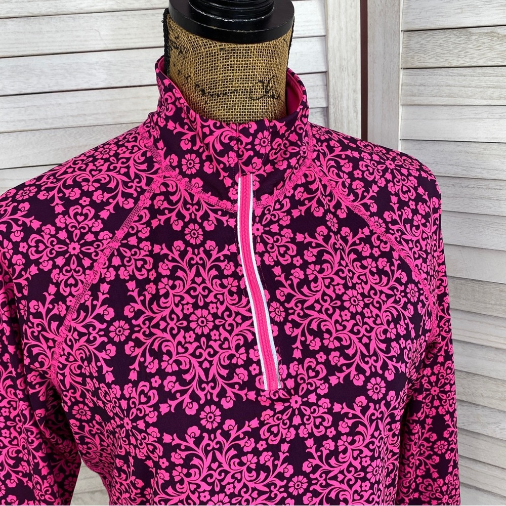 Ideology Floral Damask Print Quarter Zip Athletic Top Purple Pink Medium - Picture 6 of 14
